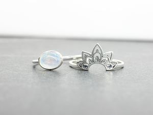 Anillo de Ópalo Etíope, Juego de Anillos Apilables de Plata de Ley con Diseño de Loto Bohemio, Joyería Minimalista para Mujer, Proveedor Mayorista - Product Image 5