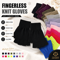 Gants courts noirs en tricot sans doigts, chauds et extensibles pour l'hiver, pour femmes et hommes, accessoires de cyclisme