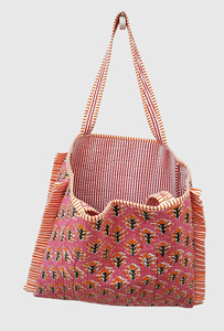 Bolsa de Mano de Algodón Bordada con Flores Rosas, Estilo Bohemio, Abierta, para la Playa, para Mujer - Product Image 3