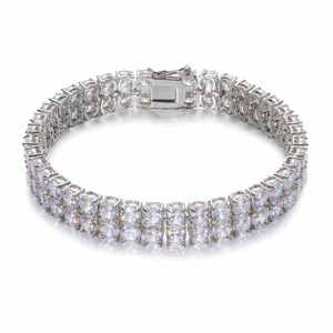 Two Row Stylish Elegant Moissanite Tennis Bracelet for <b>Men</b> and Women <b>Silver</b> Plated Trendy Iced Out Gift & Party Bracelet - Product Image 1