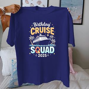 Birthday Cruise Squad 2025 Camiseta informal de punto con estampado 100% algodón para mujer, manga corta, ajuste cómodo - Product Image 2