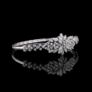 White gold floral <b>bracelet</b> with marquise and round lab grown diamonds in luxury design Elegant Flower Style Lab Grown Diamond Br - Product Image 1