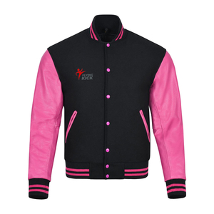 เสื้อแจ็คเก็ตวาร์ซิตี้สีดำชมพูสำหรับผู้ชาย แขนหนังวัว ไซส์พลัส สไตล์ลำลอง คอปกพับได้ ทรงปกติ เหมาะสำหรับฤดูใบไม้ร่วง - Product Image 1