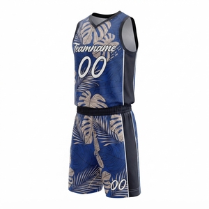 Ensemble d'uniformes de basketball unisexe imprimés par sublimation 100 % polyester, anti-humidité, taille élastique, logo personnalisé, motif géométrique avant - Product Image 1