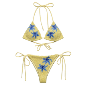 Conjunto de Bikini Personalizado con Cuentas Amarillas para Mujer, con Tirantes de Encaje, Elegante Traje de Baño de Dos Piezas para el Verano - Product Image 1