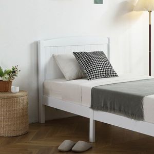 Letto singolo in legno bianco con testiera curva e pediera abbinata, design a strisce verticali a strato singolo - Product Image 6
