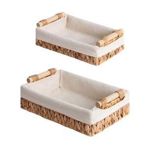 Modern Design Bathroom Storage Baskets Water Hyacinth Material with Wooden Handles Natural Fiber Liner Toilet <b>Paper</b> Organization - Product Image 1