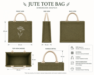 Jute Shopping <b>Bag</b> Green With <b>White</b> Floral Print Medium Size Top Handle Daily Use - Product Image 2