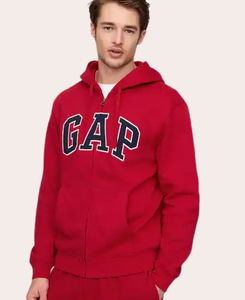 Sweat à capuche zippé inspiré de Coachella Gap x Central Cee "CAP" |   Veste Rouge Écarlate Premium à Fermeture Éclair Partie Découpée et Appliqué Personnalisé - Product Image 2