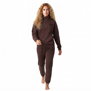 Sudadera de algodón con capucha y media cremallera para mujer, con logo personalizado, cuello alto, hombros caídos, color liso, de peso pesado - Product Image 3
