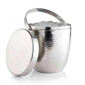 Round Red Textured Ice Bucket <b>With</b> Stainless Steel <b>Lid</b> And Base Insulated Beverage Cooler Elegant Design ice Bucket - Product Image 6