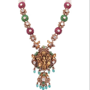 Collar étnico Nakshi Temple con rubí, esmeralda, polki y turmalina en plata de ley 925 para mujer, para ocasiones especiales, nuevo lanzamiento. - Product Image 3
