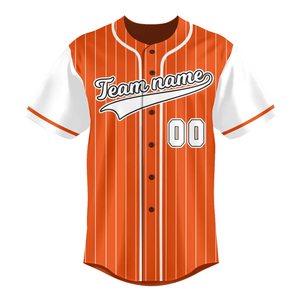 <b>Orange</b> Striped Baseball Jersey Short Sleeve Button Front Moisture Wicking Regular Fit Unisex Adult Team Name Printed - Product Image 2