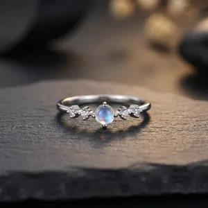 Blue Moonstone Rainbow Silver Vintage Engagement Cocktail <b>Ring</b> Handmade Featuring <b>Indian</b> Seller Pearl Diamond Third Party Fine - Product Image 5