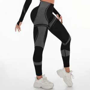 High Waist Full Length Geometric Print <b>Knitted</b> <b>Leggings</b> Sporty Women's All Seasons Compression Spandex Polyester - Product Image 5