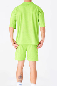 Men's Solid Color <b>Knitted</b> Short Sleeve T-Shirt and Shorts <b>Set</b> Yellow Casual Summer Wear new 2026 - Product Image 2