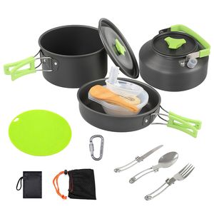 Set di pentole in alluminio da 16 pezzi per campeggio, include fornello, pentola, padella, bollitore, ciotole, coltello, forchetta, cucchiaio, moschettone e spa. - Product Image 5