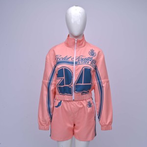 <b>Pink</b> Unisex Sporty Streetwear Tracksuit Set Full Sleeve Zipper Front Print Heavyweight Custom Autumn Shorts Quick Dry - Product Image 1