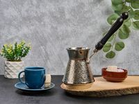 Ensemble de 3 cafetières turques modernes écologiques en argent texturé, en cuivre plaqué argent, Cez Ibrik, cafetière arabe de qualité supérieure
