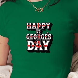 เสื้อยืดแขนสั้นพิมพ์ลายทรงสลิมฟิตสำหรับผู้หญิงวันเซนต์จอร์จ วันแห่งความสุข - Product Image 2