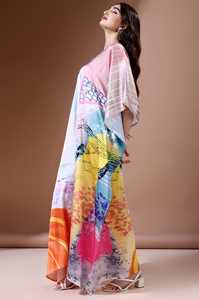 New2026 Women's V Neck Silk <b>Kaftan</b> Dress With Random Print Bohemia Style Loose Fit Maxi Length <b>Summer</b> Daily Wear India Ethnic - Product Image 3