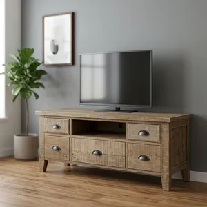Mueble de Salón Rústico de Madera Maciza con 5 Cajones, Mueble de Almacenamiento para el Hogar - Product Image 3