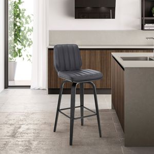 Taburete giratorio Renee de 26 pulgadas en piel sintética gris y madera negra, muebles duraderos y elegantes - Product Image 2