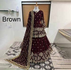 Lehenga de tela Georgette con bordado de diseñador de la mejor calidad y belleza, con top y dupatta, listo para usar. - Product Image 1