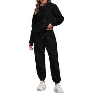 High Quality Low OEM MOQ Custom 350 Gsm Cotton Blends Fleece Lined Sweatpants And Hoodies Set Jogger Sets - Product Image 2