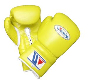 Guantes de boxeo ganadores amarillos con cordones personalizables de alta calidad Entrenamientos de artes marciales ganadores profesionales Cuero genuino - Product Image 1