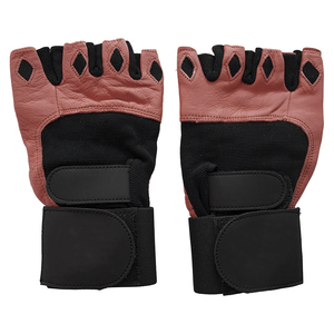 ถุงมือยกน้ำหนักหนังสีชมพูแบบครึ่งนิ้ว บริการ OEM พร้อมสายรัดข้อมือปรับได้ สำหรับการฝึกซ้อมในยิม - Product Image 1