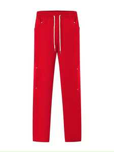 Nouveau style – Pantalon de survêtement rouge pour homme, taille élastique avec cordon de serrage, poches latérales, décontracté, tricoté, poids moyen, devant plat - Product Image 6