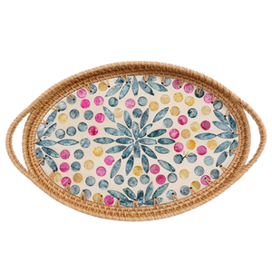 Elegant Handmade Eco-Friendly Decorative Mother Pearl Rattan Lacquered Finish Commercial Grade Catering <b>Dinner</b> <b>Tray</b> Organizer - Product Image 4