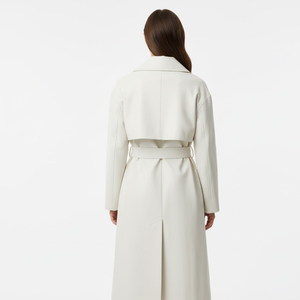 Minimalist Long Real Leather <b>Thick</b> Trench <b>Coat</b> Belt Stand Collar Full Sleeve Windproof Solid Color Unisex Outerwear <b>Winter</b> Wear - Product Image 4