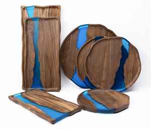 Bandeja de Madera y Resina de Moda con Asas Metálicas para Té, Café, Aperitivos, Desayuno, Utensilios de Cocina, Elegante Plato para Mesa - Product Image 6