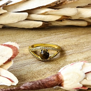 Unique Design Boho Eye Band Brass <b>Rings</b> For Women 18k Gold Plated Vintage Tiger Eye <b>Statement</b> Jewelry for Wholesale/OEM/ODM - Product Image 1