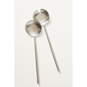 Elegante juego de cuchara y tenedor para servir, ecológico, hecho a mano, dorado, para ensalada, de acero inoxidable y latón. - Product Image 3