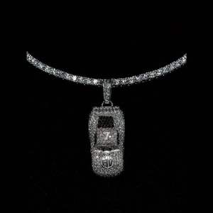 Pendentif Moissanite Luxira Jewels en forme de voiture, thème PZ, plaqué rhodium, charme vintage, cadeau pour homme, bijoux hip-hop, fête - Product Image 4