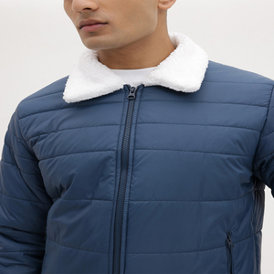 Chaqueta Acolchada Azul Marino para Hombre, Cuello Alto, Forro de Piel Sintética, Cierre de Cremallera, Ropa Casual de Invierno a Prueba de Viento - Product Image 4