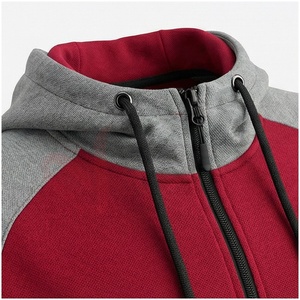 Conjunto Deportivo con Capucha para Hombre, Color Gris y Rojo, Bloques de Color, Manga Larga, Cierre Frontal con Cremallera, Bolsillos Laterales, Ropa Casual de Otoño - Product Image 4