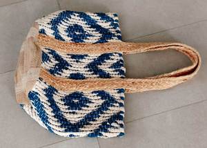 Natural Handmade Jute Braided Cotton Chindi Tote <b>Bags</b> Eco Friendly Shopping and Beach <b>Bags</b> for young girls - Product Image 2