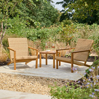 Ensemble de jardin contemporain en rotin 2 places avec table basse, mobilier d'extérieur résistant aux intempéries, structure en teck