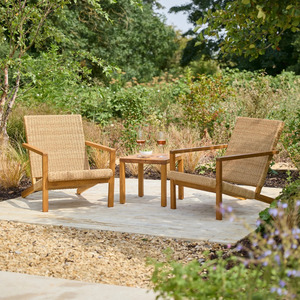 Ensemble de jardin contemporain en rotin 2 places avec table basse, mobilier d'extérieur résistant aux intempéries, structure en teck - Product Image 1