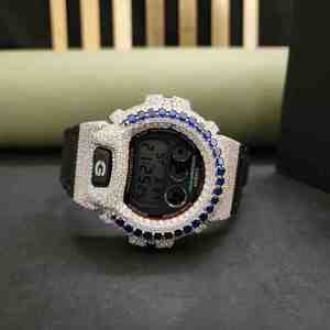 Montre de luxe en acier inoxydable avec diamants en moissanite et caoutchouc, ornée de diamants bleus DOPE JEWELLS - Product Image 1