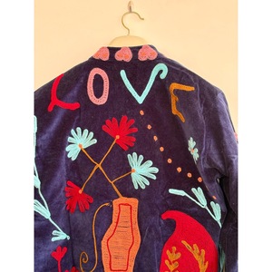 SHYAM EXPORT Knitted Hand Embroidered Velvet Cotton <b>Short</b> Varsity Pullover <b>Jacket</b> Floral Pattern Mandarin Collar Full <b>Sleeve</b> - Product Image 5