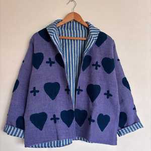 Purple Heart Casual Dresses <b>Cardigan</b> Contrast Lapel Loose Fit Three Quarter Sleeve Casual Outerwear Breathable Cotton Bamboo - Product Image 1
