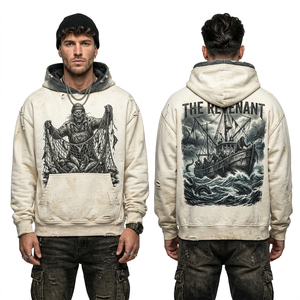 Sweat à capuche Souk Zombie personnalisé jaune moutarde délavé à l'acide pour homme, motif scène du marché de Marrakech, streetwear, coupe ample et vieillie - Product Image 6