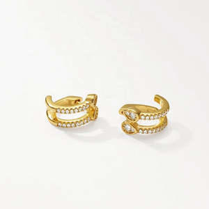 Pendientes de Aro Huggie de Lujo para Mujer con Doble Hilera de Perlas de Imitación y Diamantes Cultivados en Laboratorio de Oro de 10K, Estilo Hip Hop - Product Image 3