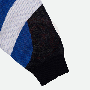 Cardigan en tricot à motif géométrique pour homme, en acrylique, à manches longues, col en V, style universitaire. - Product Image 3