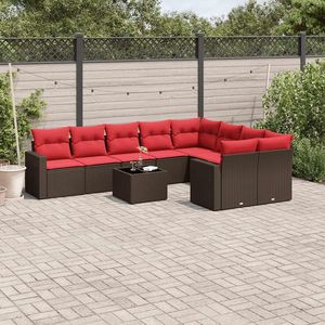 Juego de sofás para patio de 10 piezas con cojines de poliratán marrón, juegos de jardín (solo para EE. UU.) - Product Image 1